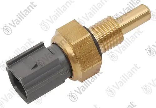 Vaillant Wassertemperatursensor mit einem metallenen Gewinde und einem grauen Steckanschluss, geeignet für Heiz- oder Warmwassersysteme.